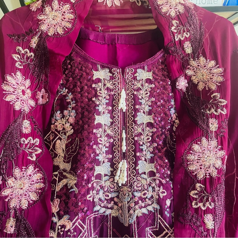 Pakistani Elegant Purple Dress with Floral Embroidery